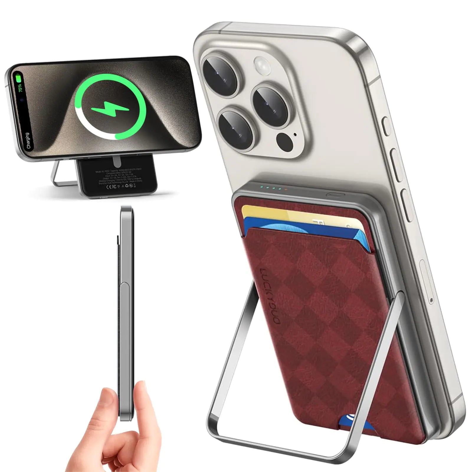 LUCKYDUO Wireless Portable Charger with Mag Safe Wallet/Stand